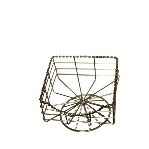 Gold Wire Metal Square Fruit Basket Napkin Holder With Pedestal Stand L 7" X 4" - Picture 5 of 5